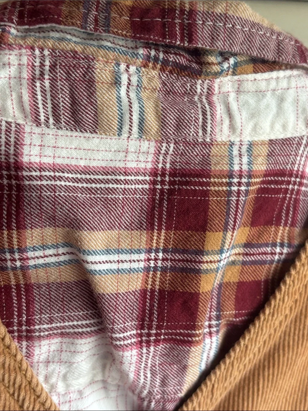 OshKosh B'gosh Caramel/camel/tan Corduroy Overalls with Plaid Shirt 2pc set